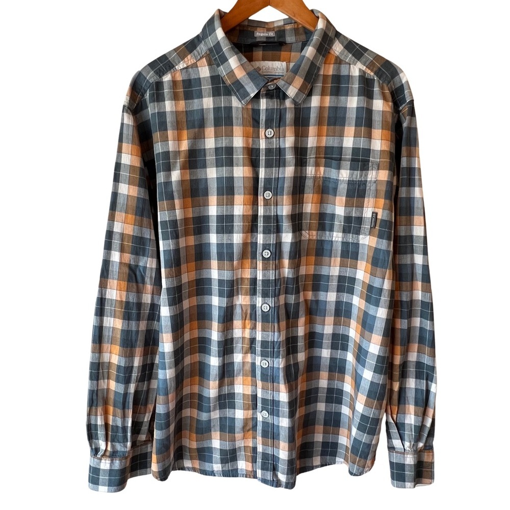 Columbia Plaid Shirt Hardy Ridge Long Sleeve Regular Fit Blue Orange XL 1707631